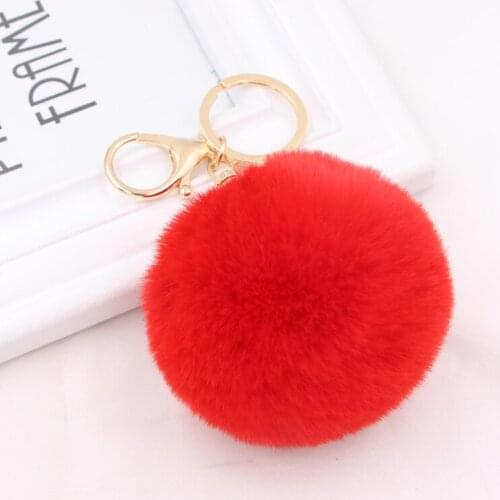 Car Key-ring Wool Ball Plush 8cm Imitation Fur Classic Badge Stainless-steel Key-holder Motorcycle Ornament Accessories