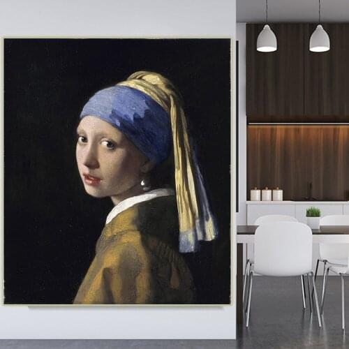 Citon Johannes Vermeer《The Girl with a Pearl Earring》Canvas Oil Painting Famous Artwork Picture Poster Decor Home Decoration