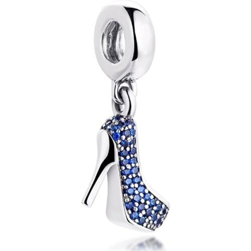 DIY Fits Pandora Charms Bracelets Stiletto Beads with Navy Blue Cubic Zirconia 100% 925 Sterling-Silver-Jewelry Free Shipping