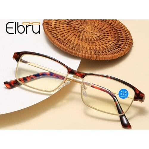 Elbru Stylish Square Anti Blue Light Reading Glasses High Definition Readers Glasses Male And Female With Diopter +1.0 to +4.0