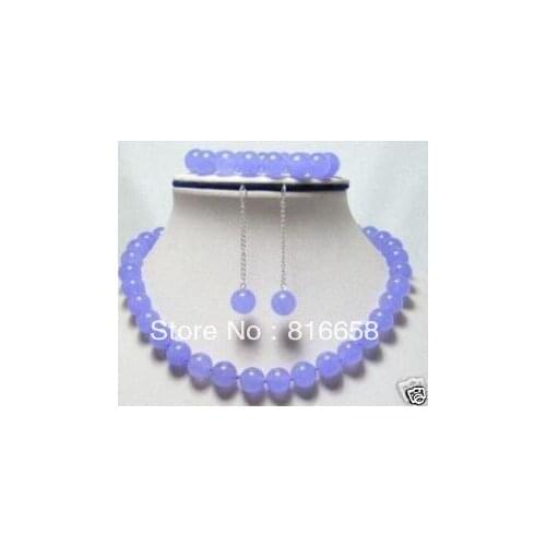 Exquisite 10mm Lavender Jade Necklace Bracelet Earring