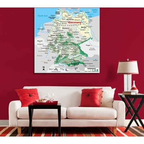 150*150cm The Germany Orographic Map Political map Non-woven Canvas Painting Large Wall Poster Home Decoration School Supplies