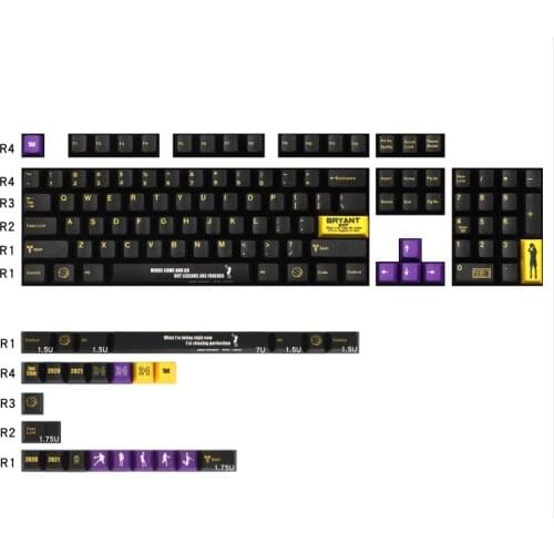 Dyesub and Laser print PBT keycaps cherry profile keycaps for Kobe 129 keycaps set for 84 68 keyboard