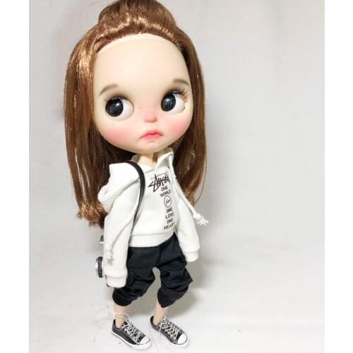 Cool Printing Blyth Doll Clothes white Hat Hoodie T-shirt for blyth Pants azone s ob24 1/6 Doll accessories Clothes