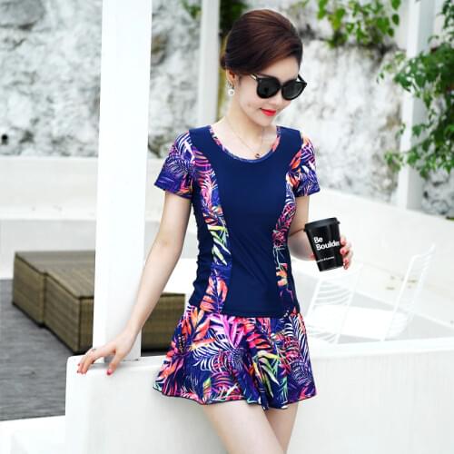 Swimming Suit Womens Conservative Split Type Short Sleeve Swimsuit 2020 New Style Slimming Belly Covering Boxer Womens Large S