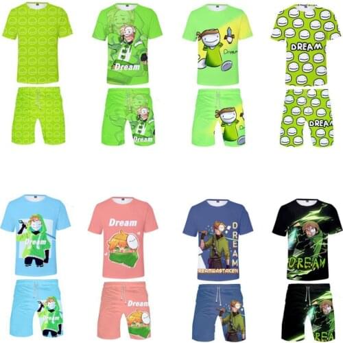 Dreamwastaken 3D Print Summer Short Sleeve T-shirt and Beach Shorts Two Piece Set Casual Sportswear Dream Smp Merch Green Outfit