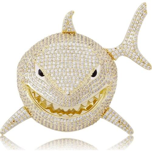 Fashion Personality Zircon Shark Pendant Hip Hop Rap Necklace Trendy Party Jewelry Necklace for Men