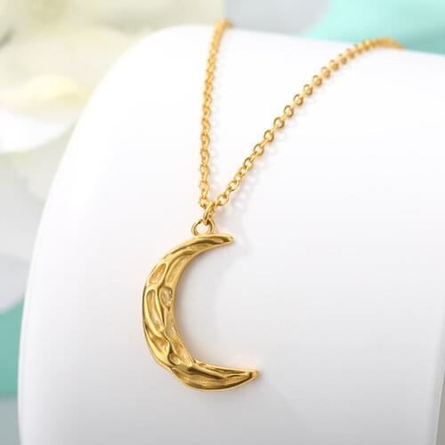 Stainless Steel Necklace for Women 2020 Trend New Moon Irregular Concave Convex Design Exquisite Jewelry Girl Fashion Pendant