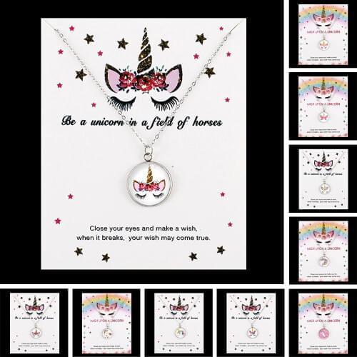 Unicorn Horse Pendants Necklaces Bee Honeybee Flamingos Mermaid 18mm Glass Cabochon Women Girl Jewelry Party Birthday Gift