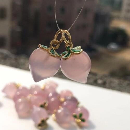 Natural pink chalcedony carved peach pendant charm colorful gemstone pendant accessory for DIY jewelry making