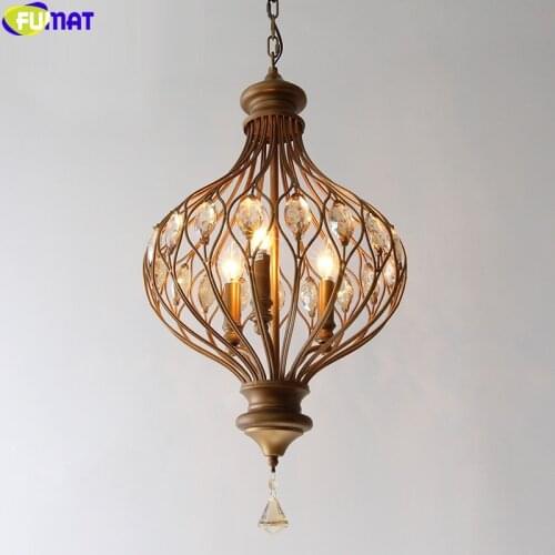 FUMAT Crystal K9 Pendant Lights Retro Iron Rust Art French Americal Style Hanging Lights Fixture Candle Lantern Onion 15 Inch