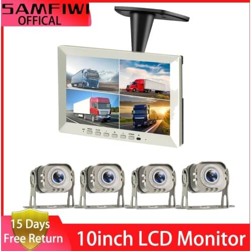 Ceiling Car Monitor 10 inch AHD car screen 4 Split Roof Mount Monitor 4ch LCD Display Recorder Truck RV Rear View Camera System