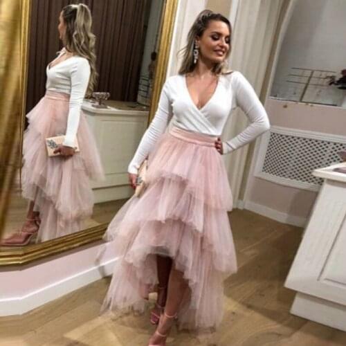 Dusty Pink Tiered Tulle Skirt High Low Zipper Waist Floor Length Prom Skirt Elegant Women Long Skirt Evening Party Gowns Custom