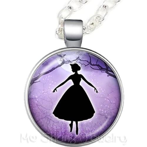 Ballerina Silhouette Glass Dome Necklace Dancing Ballerina Charm Pendant Sweater chain For Friedns Wonderful Gift