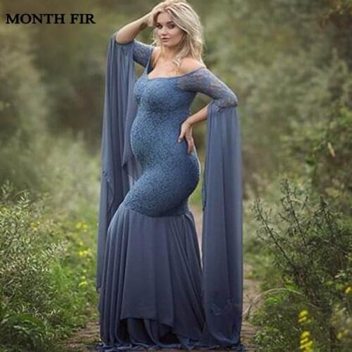 Blue Lace Maternity Photography Props Dresses For Pregnant Women Clothes Maternity Dresses For Photo Shoot Pregnancy Dresses