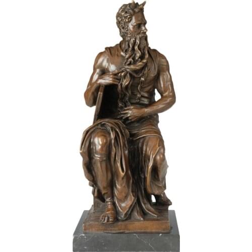 Moses with The Ten Commandments Statue Bronze Replica by Michelangelo Famous Western Sculpture Figurine Collectible Art Decor