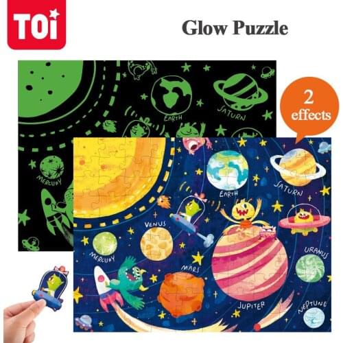 TOI 96PCS Children Puzzle Montessori Cognitive Jigsaw Luminous Educational Toy Cartoon Scene Game Over 3 Years Old Kids Gift