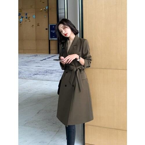 Windbreaker Womens Long Small 2021 Autumn New Korean Loose Temperament High End Atmospheric Spring and Autumn Coat