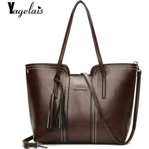 Large Capacity Leisure Fashion Ladies Shoulder Bags High Quality Casual Tote PU Women Solid Cover Soft Handbags