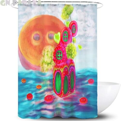 Candy house cute Psychedelic Bath Curtains Waterproof Polyester Fabric moon night Shower Curtains Screen with Hooks Accessories