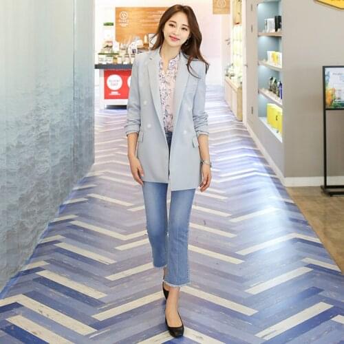 New Spring Autumn Simple Casual Double Breasted Blazer Women Long Sleeve Suit Work Wear chaqueta mujer blazer L1808