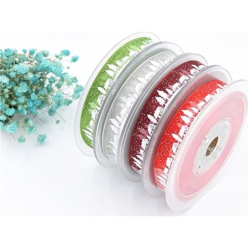 1.5mm New Printing Christmas Tree Ribbon Christmas Craft Gift Box Packaging Snow Weeds 20M