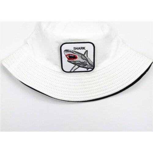 2021 Animal Shark Embroidery Cotton Bucket Hat Fisherman Hat Outdoor Travel Hat Sun Cap Hats for Men and Women