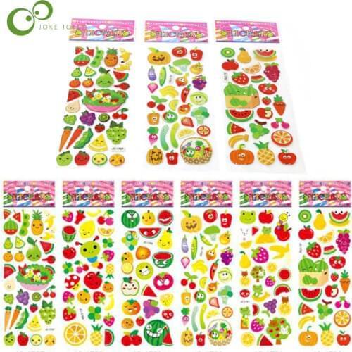 5 Sheets/lot Cute Fruits and Vegetables DIY Stickers Cartoon Children Food Stickers Toys PVC Scrapbook Gifts For Kids YYY GYH