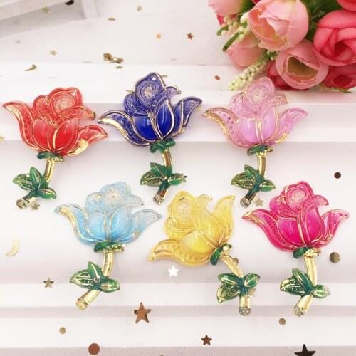 New 8PCS Shiny Colorful Resin Crystal Rose Flat Back Rhinestone Applique DIY Scrapbook Wedding 2 Hole Ornament Crafts