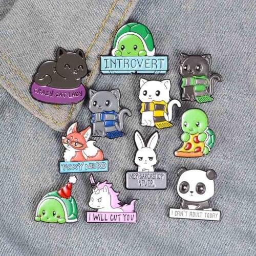 Cute Panda Tortoise Fox Bunny Cat Brooch Bag Clothes Backpack Lapel Enamel Pin Badges Cartoon Animal Jewelry Gift For Friends