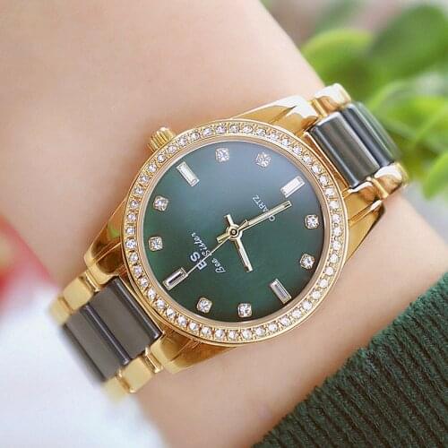 Bs Bee Sister Woman Watches 2020 Famous Brand Ceramic Women Wristwatches Green Diamond Female Watches Quartz Ladies Clock 2020