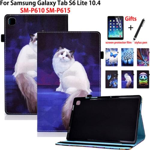 Cartoon Cat Case For Samsung Galaxy Tab S6 Lite 10.4 2020 P610 P615 SM-P610 SM-P615 Cover Funda Protective Stand Coque +Gift