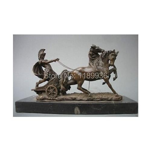 Pure bronze Greek warrior steer horse car Art sculpture