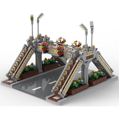 City Footbridge Road Floor Station Traffic Lights Model Architecture MOC Classic Building Block Bricks Sets Toys For Kids Gift