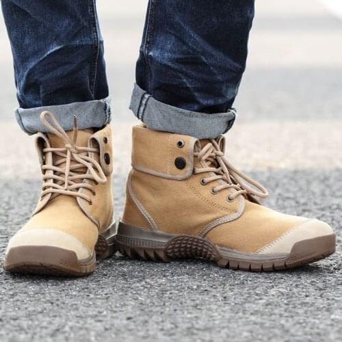 Spring Autumn Mens Martin Boots Canvas Shoes Folding High & Low Tube Cloth Shoe Outdoor Sports Non-slip Wearproof Hiking Shoes