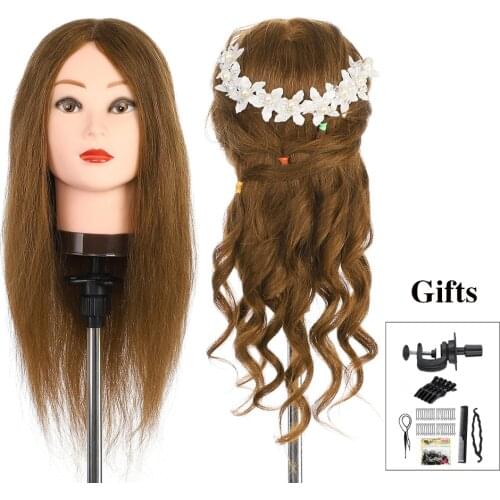 Neverland 100% Real Hair Training Head Mannequin Head Doll Head for Hairdresser Hairdressing Mannequin + Clamp Holder