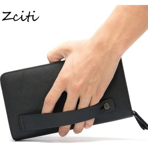 Zciti Men Wallet Genuine Leather Clutch Male Mens Clutch Bag Double Zip Wallet Leather Men Long Wallets Purse Money Bag for Men