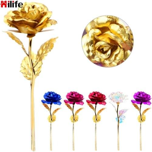 Creative Gift Multi Colors 24K Foil Plated Rose Valentines Day Creative Gift Wedding Decoration Rose Lasts Forever Love