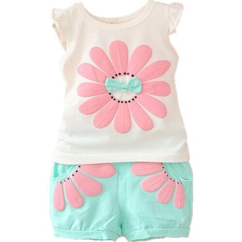 Summer Children Casual Clothes Suits Cute Boy Girls Cartoon Flowers Vest Shorts 2Pcs/Set Toddler Cotton Kids Clothing Tracksuits
