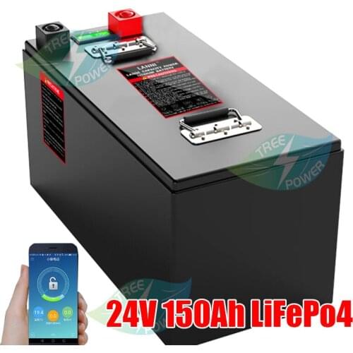 Poweful 24V 150Ah Lifepo4 Lithium Battery Pack for Electric Tricycle Fishing Boat Solar Energy+10A Charger