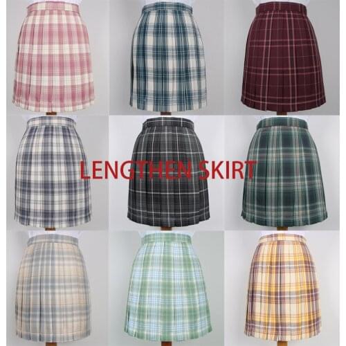 Sweet Womens Plaid Skirt Lengthen JK Girl Japanese School Uniform 48cm Long Pleated A-Line Skirt Multi Colors Preppy Style