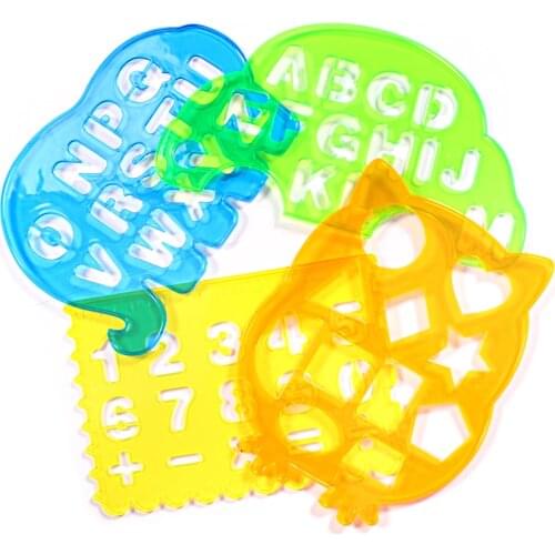 Learning Stationery Digital Letter Geometry Drawing Ruler Set 4pcs For Children Funny Toy,Early Educational Drawing Template Toy