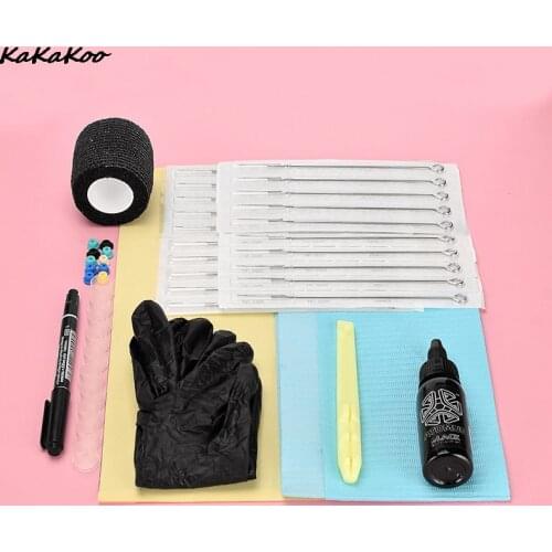 Hand Poke Stick Tattoo Kit DIY Tattoo Supply Ink Gloves Inkbox Tattoo Needles Set 3RL / 5RL / 7RL Needles For Tattoo