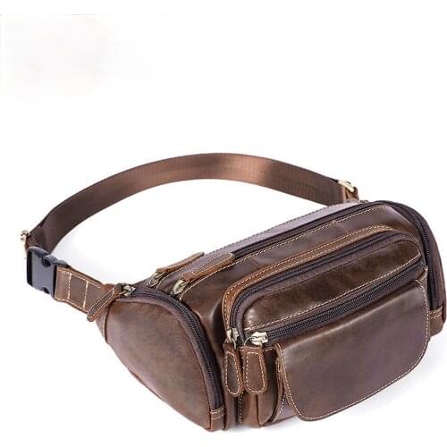 New cash register waist bag retro leather top layer cowhide wear beltmobile phone waist bag men mobile phone bag
