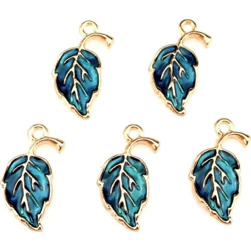 New Arrival 5Pcs/Lot Light Gold Green Enamel Leaf Pendant Charms For Women Jewelry Necklace Accessory Findings 24257