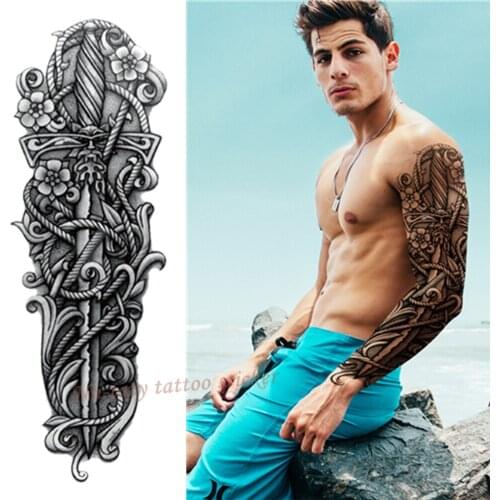Nu-TATY "The Excalibur" Full Sleeve Temporary Body Art, 48*17cm Flash Tattoo Stickers, Waterproof Tatto Adult Sex Products Henna