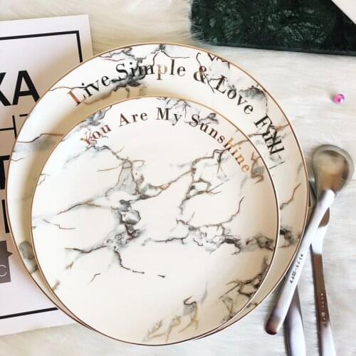 Dinner plates ceramic plate Nordic Marble Plate Golden Thread Ceramic Western Plate Dessert Plate Decorative Plate Salad Plate