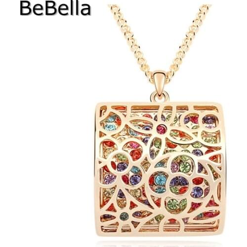 Box Shape pendant necklace crystal long necklace made with Genuine Czech Crystal for girls Christmas gift