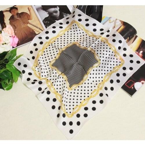 [SLKSCF] 55X55CM Fashion Dots Printing Small Scarf Real Silk Square Scarves Silk Satin Scarves 100% Silk Handkerchief