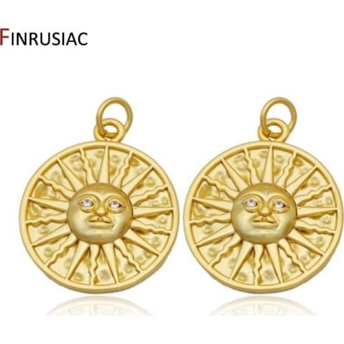 Vintage Gold Color Inlaid Zircon Round Sun and Moon Charms Pendants Commemorative Coin Pendant DIY Jewelry Making